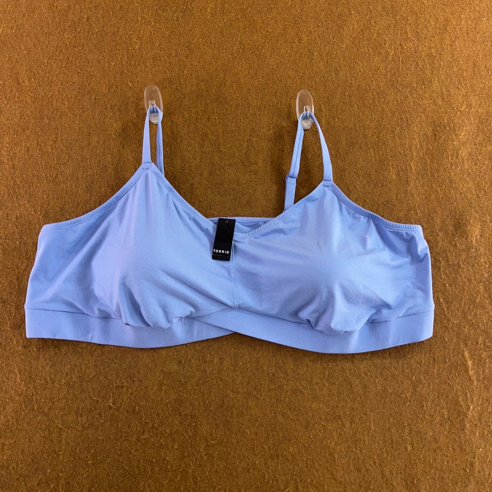 Torrid Womens 5X Blue Hydrangea Heather Lightly Lined Cross Front Bralette NWT